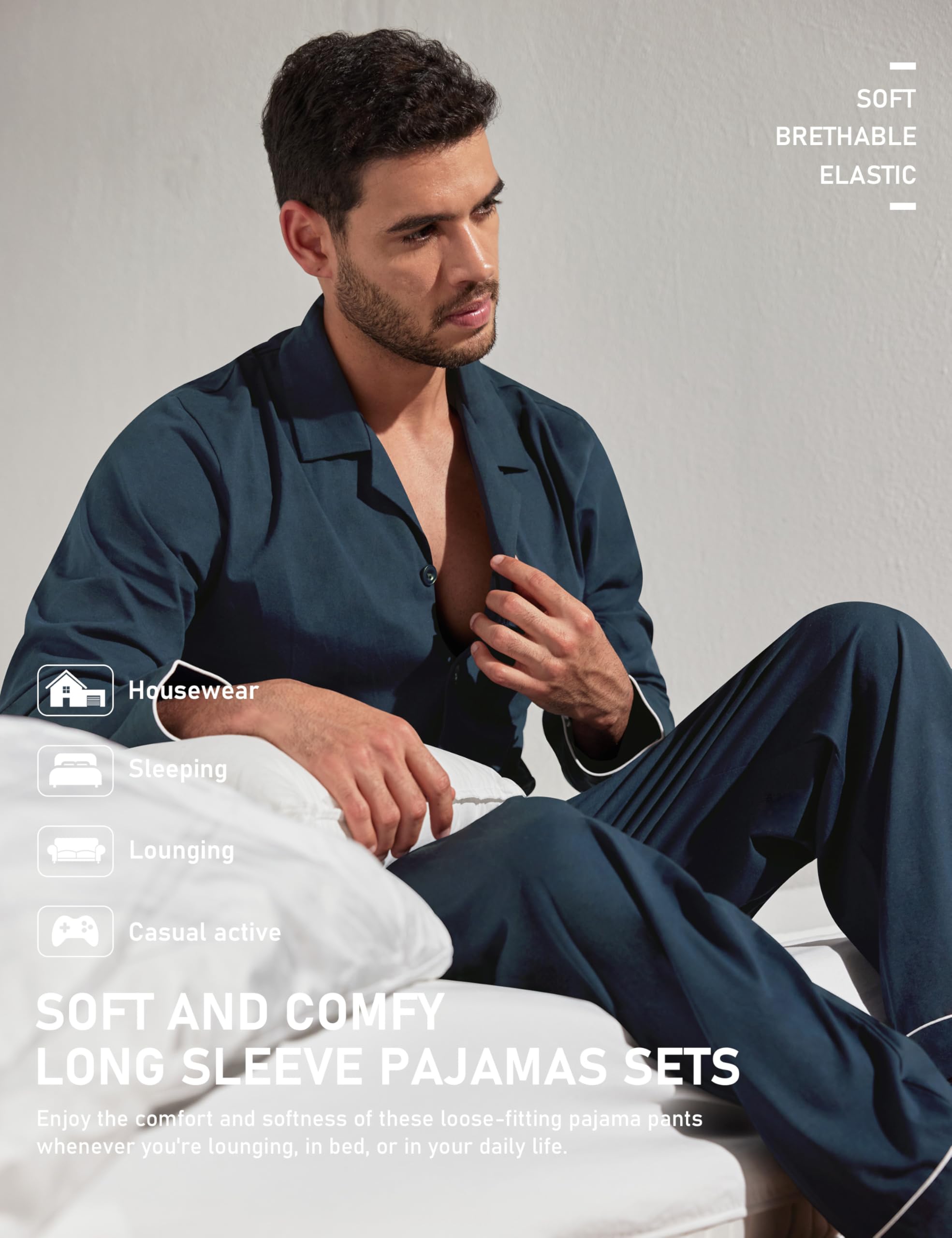 MoFiz Pijamas Hombre Invierno Algodon Manga Larga Pijama con Botones M-4XL