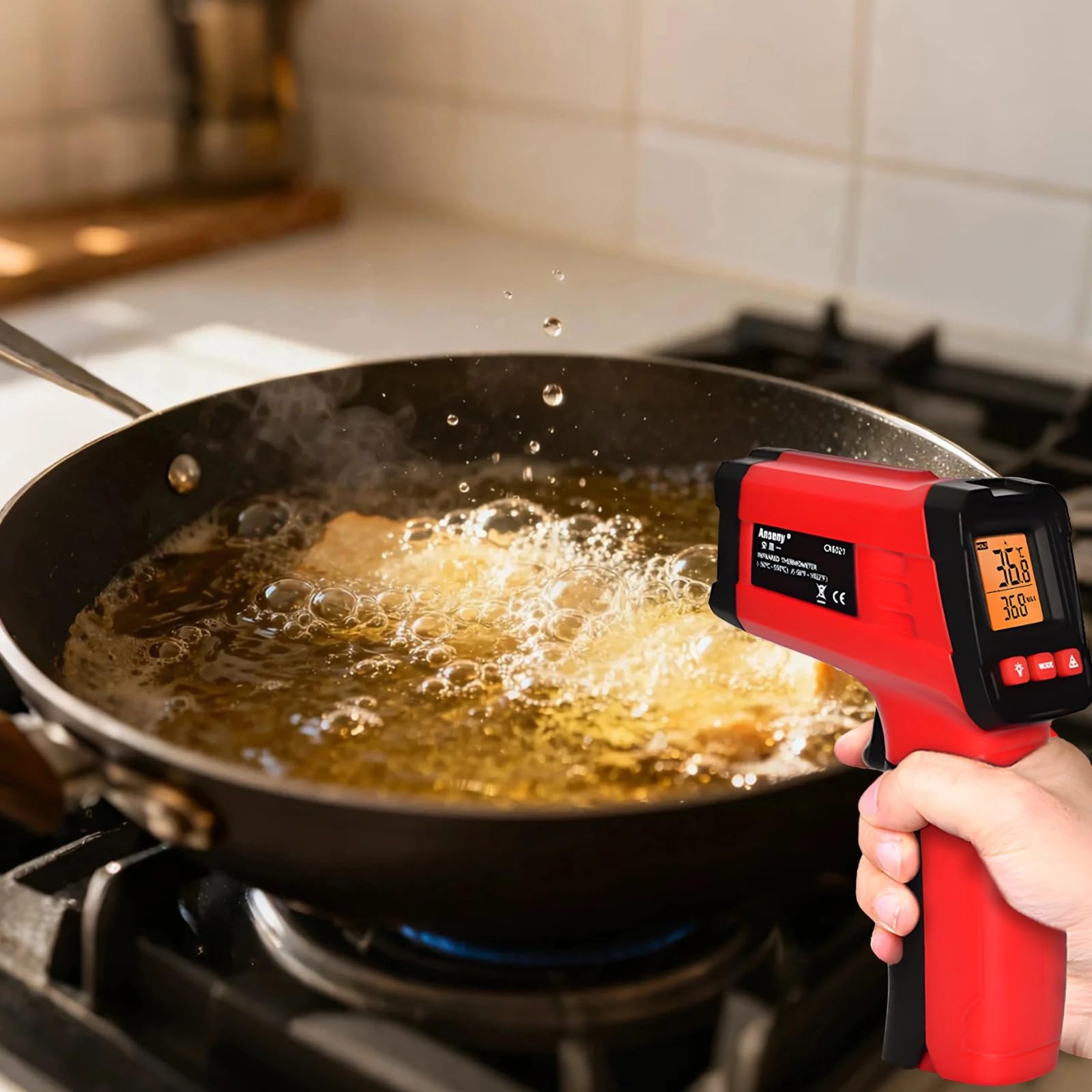 Termometro a infrarossi per cucinare, forno per pizza, senza contatto con 13 punti di osservazione, lettura istantanea 0,5 s, -58 ° F ~ 1222 °F / gamma -50 ℃ ~ 550 ℃, emissione regolabile