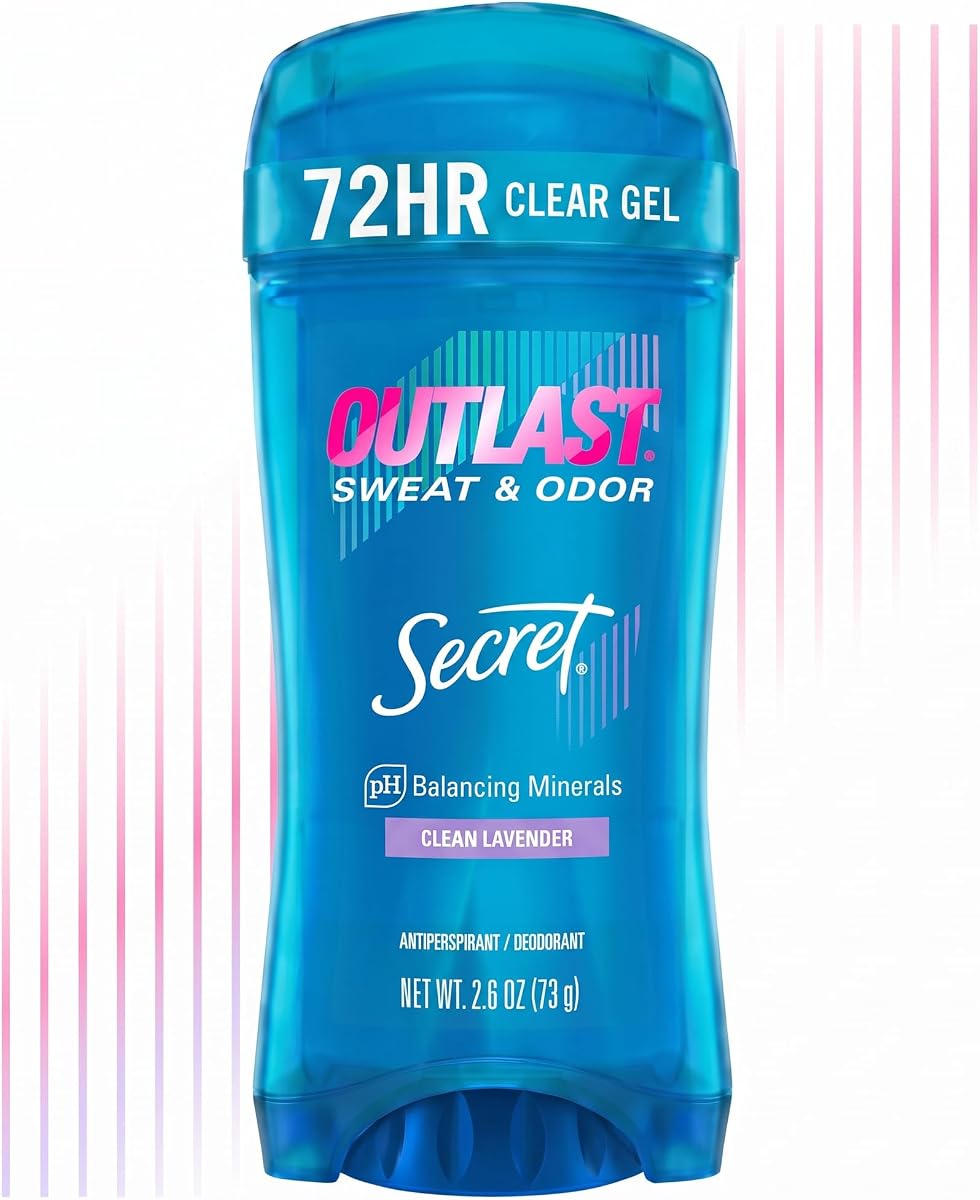 Outlast Antiperspirant Deodorant for Women, 72hr Sweat & Odor Protection, PH Balancing Minerals, Clear Gel, Clean Lavender Scent, 2.6 oz