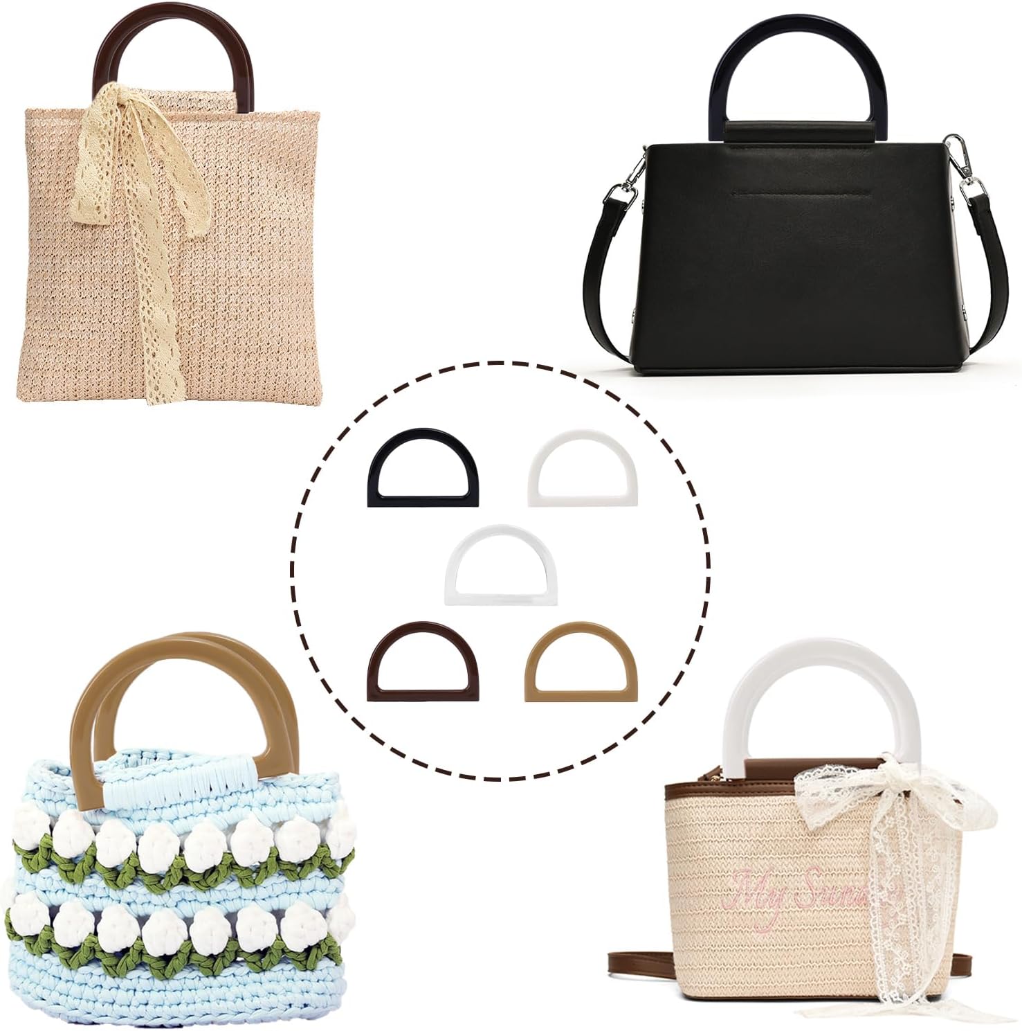 10Pcs D-Shaped Purse Replacement Handle, Bag Handles for Crochet Bags, Resin Purse Handles Decorative, Purse Making Supplies for Handmade Beach Bag Straw Bags Handbags Handles - Image 4