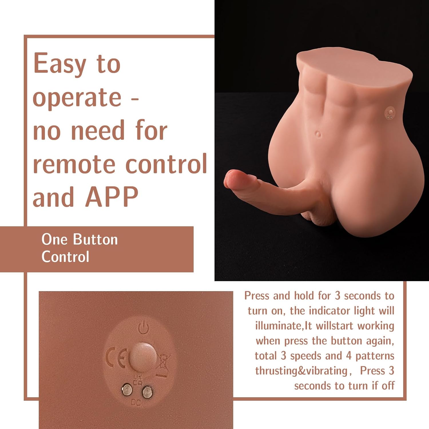 11.5LB Male Sex Doll with Auto-Telescoping Dildo, Jaspik 2 in 1 Realistic Sex Doll for Women with Huge 7.1in Cock & Tight Anal, Unisex Masturbator Sex Toy for Women Men Gay Couple Sex Fun, Brown
