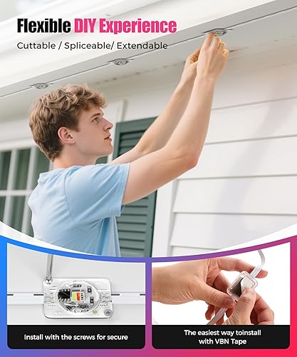 Miniatura 6 de POOFZY Permanent Outdoor Lights for House,100ft RGB+IC Smart Outdoor Decor, 50 Scene Modes,App/Remote Control,IP67 Waterproof,for Christmas,Super