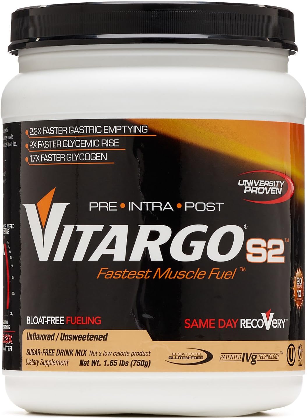 Vitargo S2 - Gluten Free Pre - Intra - Post Workout and Sport Supplement, Unflavored 10 Servings