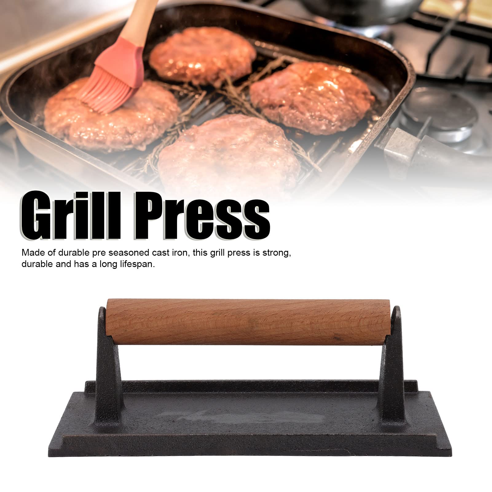 Pressini Per Hamburger In Ghisa - Set Con Manici In Legno Per Griglia E Cucina - Foto 5