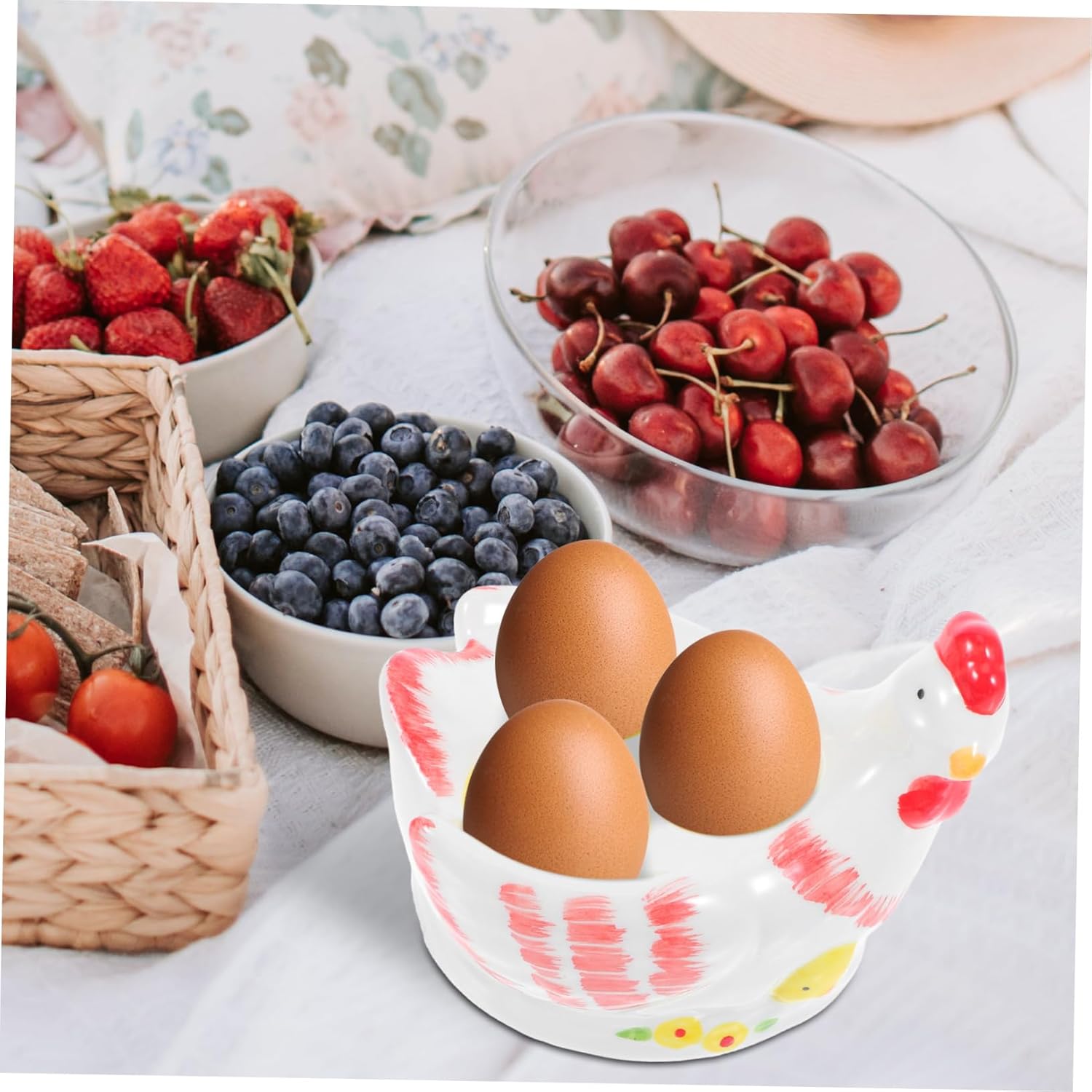 Unomor Ceramic Rooster Egg Holder with Vintage Crackle Glaze Finish Sturdy Boiled Eggs Storage Stand for Kitchen Dining for Breakfast and Home Decor
