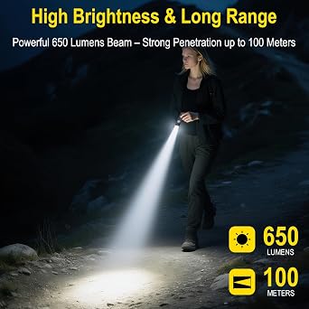 BORUIT U8 Small Flat EDC Flashlight, 650 Lumens USB-C Rechargeable Pocket Light with 100m Beam, White, Warm Yellow & RGB LEDs, IP67 Waterproof, Magnetic Tail & Clip for Camping, Work, Emergency
