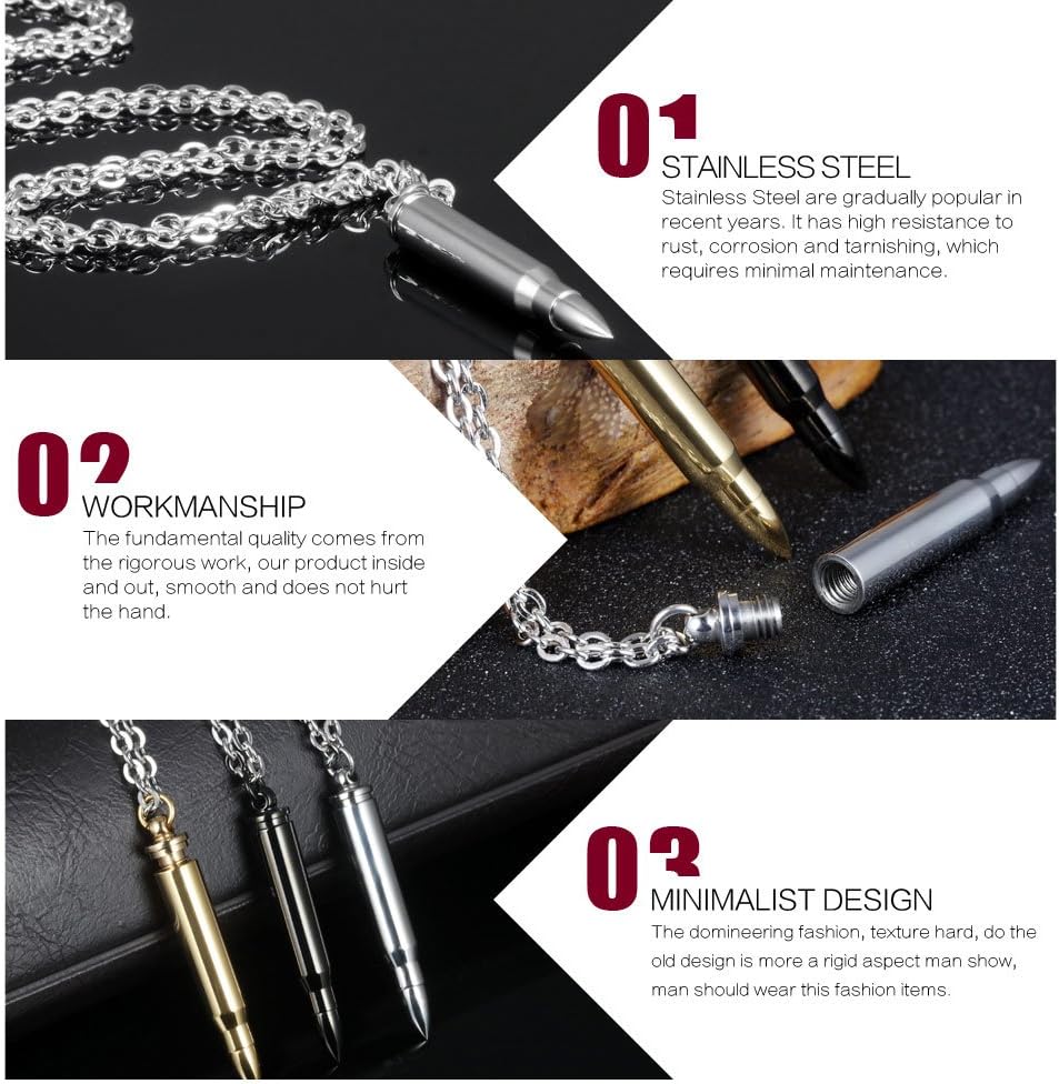 Polish Bullet Pendant Necklace Stainless Steel Urn Ash Memorial Keepsake - Image 6
