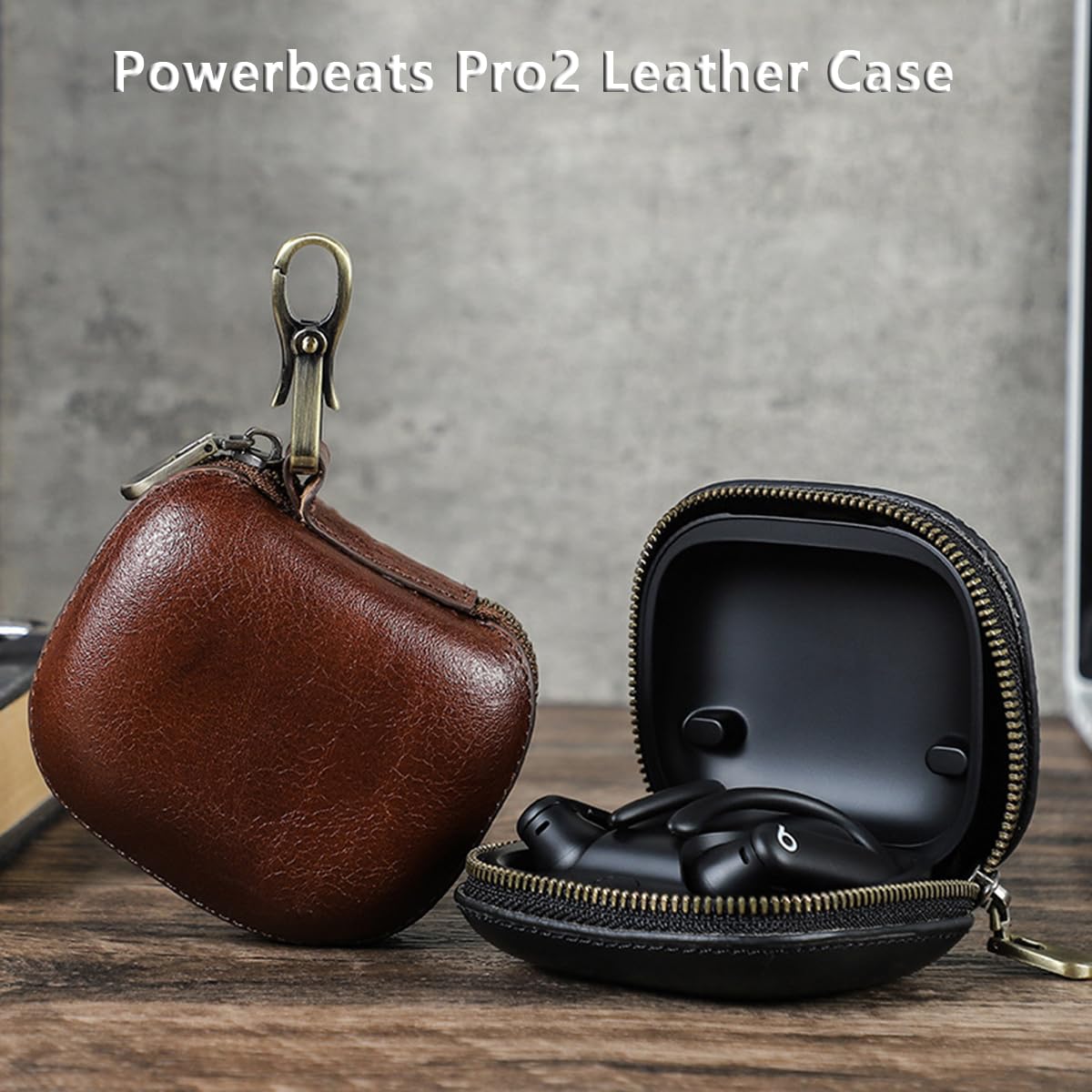 Etui z prawdziwej skóry do Powerbeats Pro2 z brelokiem, trwałe, odporne na wstrząsy, pełne etui ochronne, kompatybilne ze słuchawkami Bluetooth Powerbeats Pro2 2025, obsługa bezprzewodowego ładowania