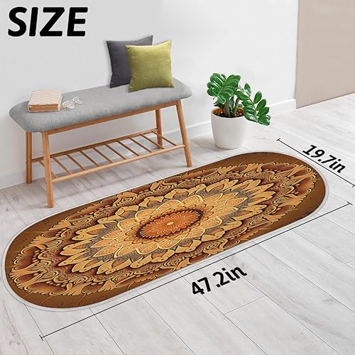 Miniatura 2 de Alfombras de baño con diseño floral de mandala, antideslizante, tapete de baño de microfibra absorbente, lavable a máquina, tapete ovalado de felpa
