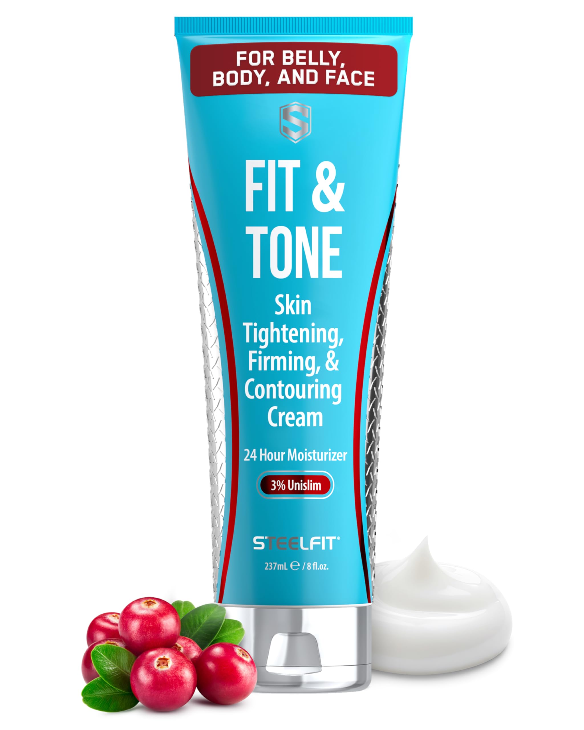 SteelFit Firming Body Lotion - Contouring & Skin Tightening Cream for Body - Firm & Tone Cellulite Remover for Legs Belly & Saggy Skin - Nourishing & Soothing with Shea & Cocoa Butter - Iced Cranberry