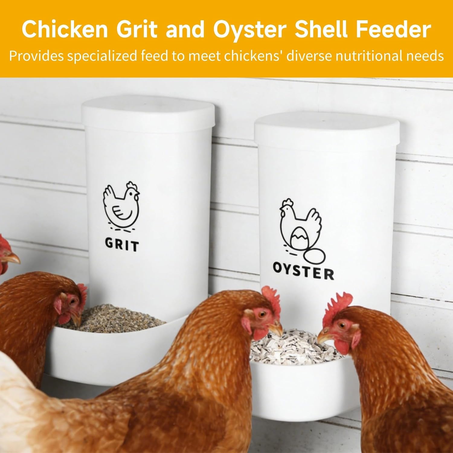 2 Pcs Hanging Chicken Feeder with Wide Trough, 7.68 in High Capacity Grit and Oyster Shell Feeder, Plastic Poultry Feeding Trough