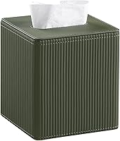 Cretkhp Green PU Leather Square Tissue Box Cover with Magnetic Closure - Modern Decor for Bathroom, Nightstand, Living Room