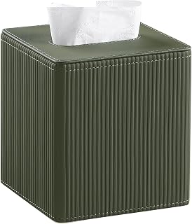 Cretkhp Green PU Leather Square Tissue Box Cover with Magnetic Closure - Modern Decor for Bathroom, Nightstand, Living Room