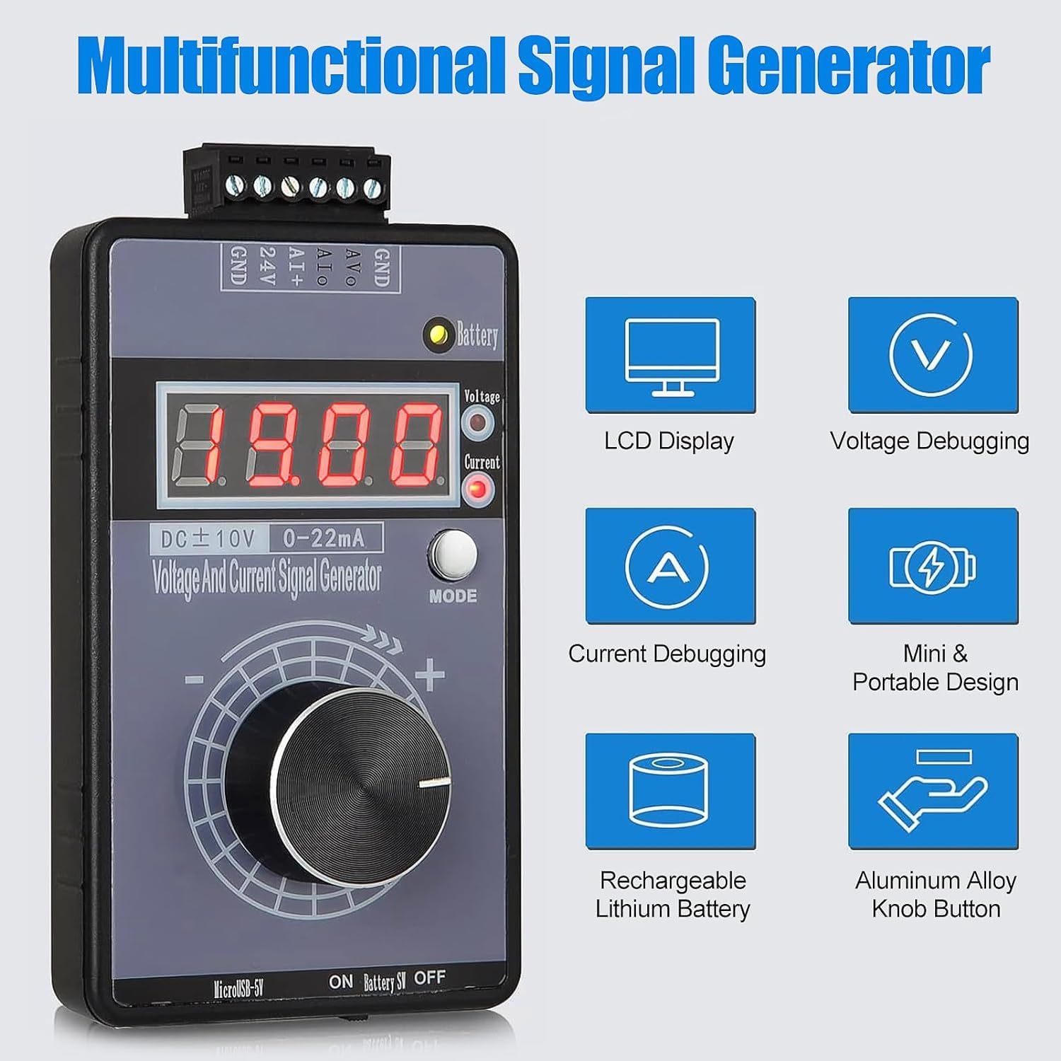 GéNéRateur de Signaux de Courant Et de Tension, GéNéRateur de Signal Portable Dc 0-10 V 0/4-20 Ma, Affichage RéGlable à 4 Chiffres, Utilisé Pour Plc, DéBogage de Panneau, Test D'éQuipement