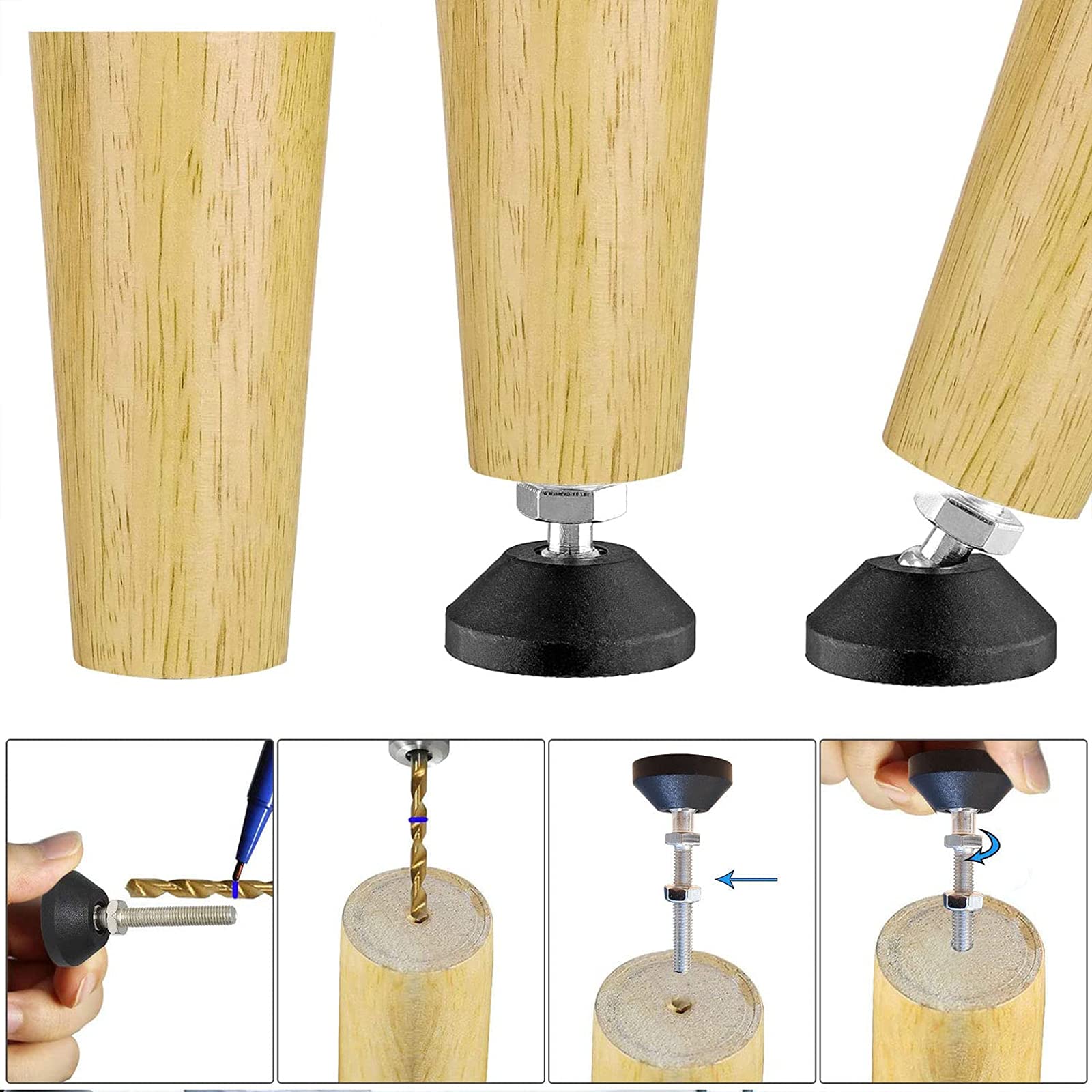 Stopka nastawcza M8 x 40 mm, śruba nastawcza M8, stopka meblowa, podstawa cokołu może udźwignąć 400 kg, regulowane nóżki śruby nastawcze, talerz nastawczy, maks. kąt nachylenia 15° (8 sztuk – M8 x 40 mm)