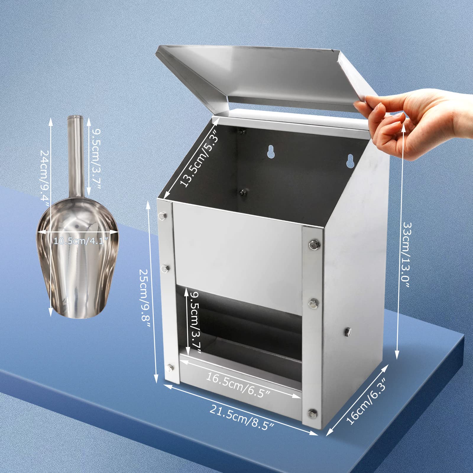 Alimentador automático de pollo de 4,5 kg, de acero inoxidable, con cuchara, dispensador de alimentos, comedero para gallinas, patos, aves de corral, comedero de pollo al aire libre