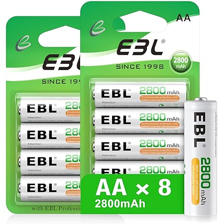 EBL AA Rechargeable Batteries (Retail Package), 1.2V 2800mAh AA Battery, 8 Counts