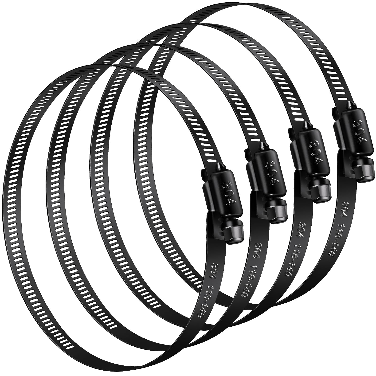 Negro Abrazaderas para manguera 118-140mm, 4 piezas Abrazaderas para piscina de acero inoxidable, gran abrazadera de tubo Abrazaderas de tubo para ventilación, tubo de piscina, tubo de