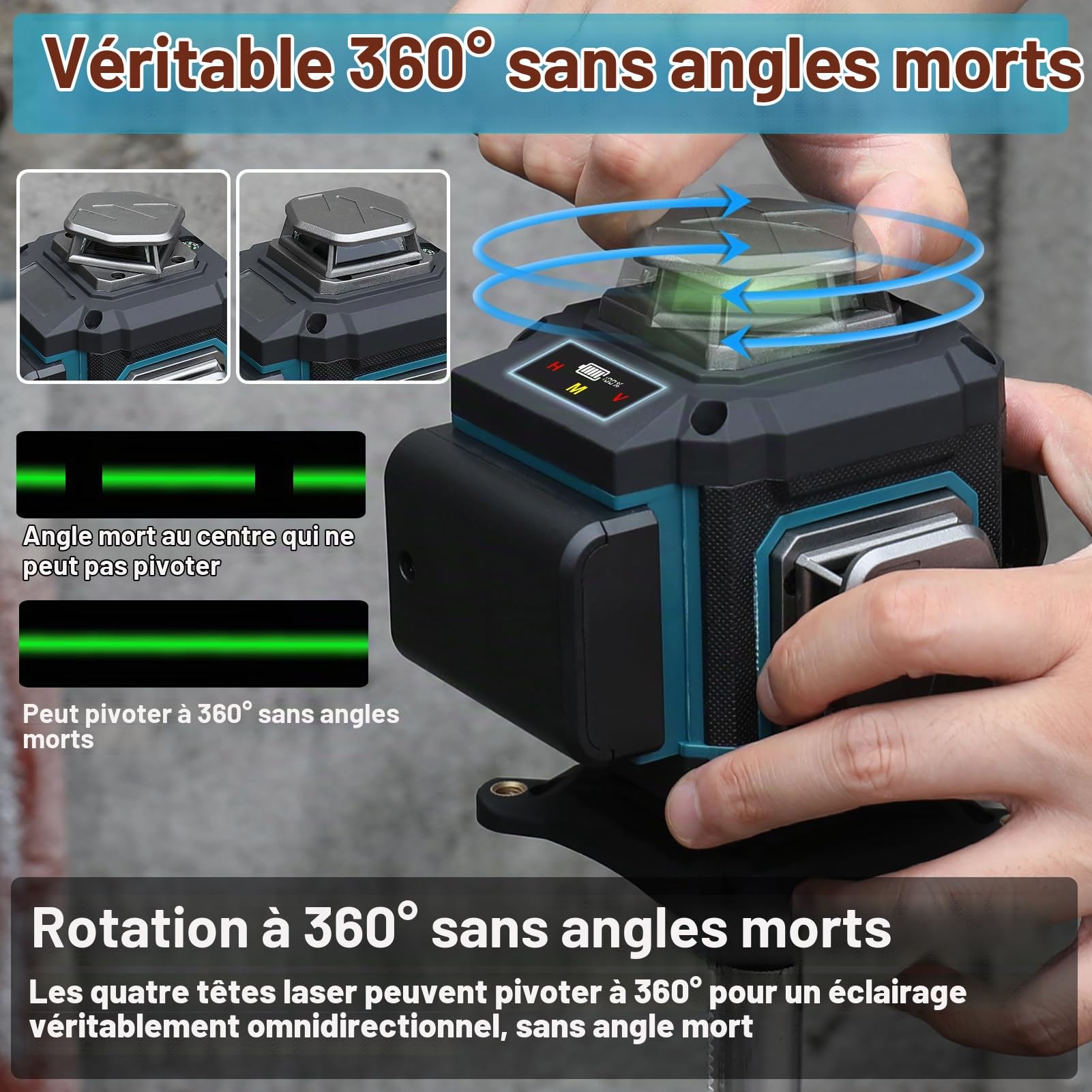 Niveau laser 16 lignes,4 x 360° Autonivelant Niveau Laser avec Trepied, Batterie Rechargeable,Luminosité Laser Réglable,Fenêtre Laser Rotative 360°, APP, Télécommande,IP54 Étanche et Anti-Poussière
