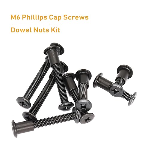 Miniatura 10 de binifiMux Paquete de 10 tornillos de conexión Phillips M6 de 0.984 in, color negro, para muebles, camas y armarios