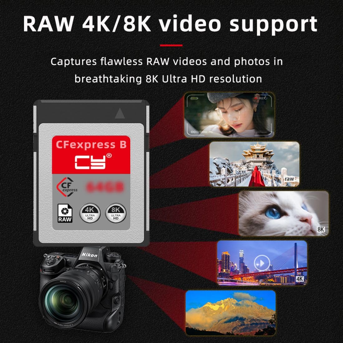 chenyang Carte mémoire NVMe PCIe Gen3x2 CF Express Type-B 256 Go pour appareil photo XS 4K/8K RAW Expansion de stockage PCIe