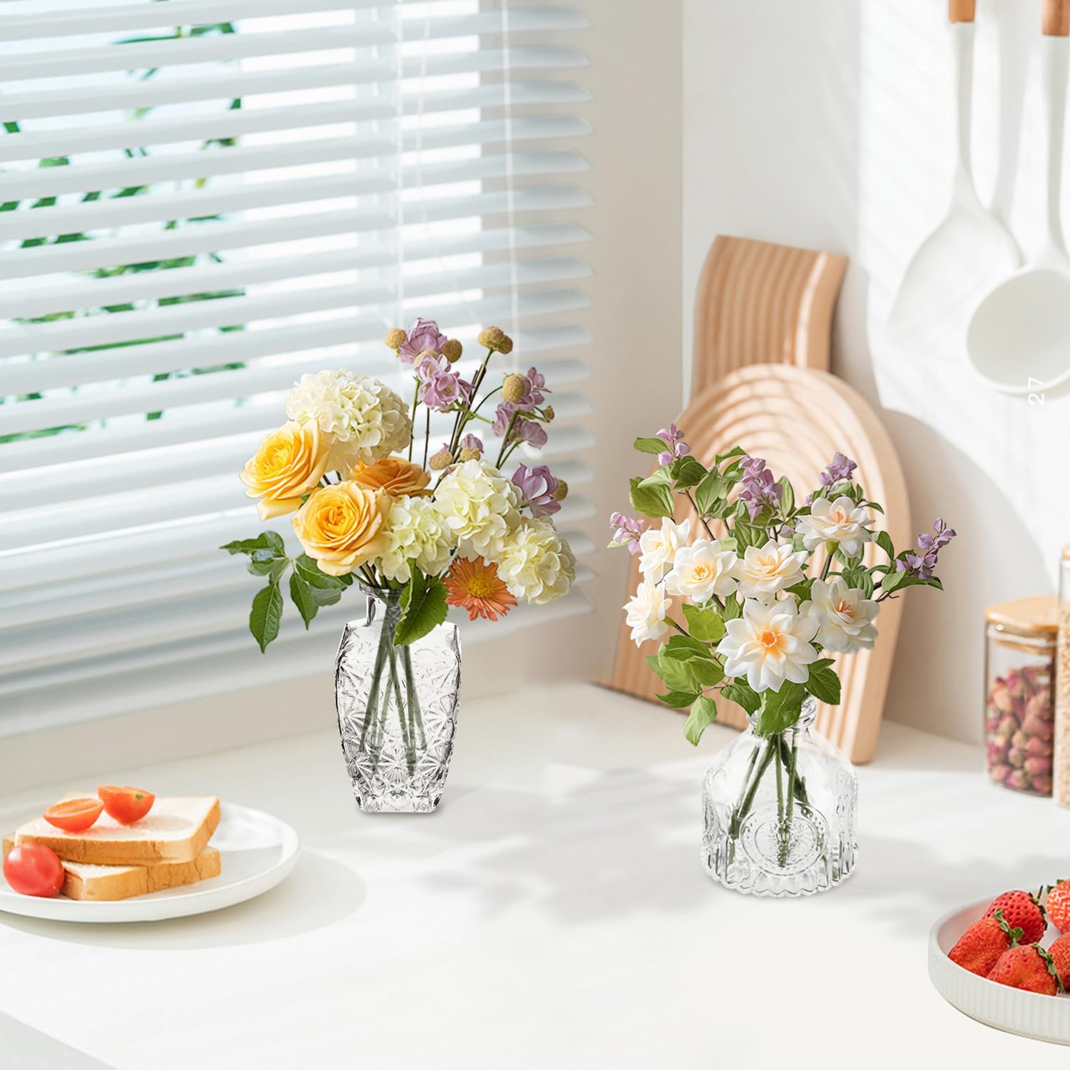 16Pcs Clear Glass Bud Vases Bulk - Mini Vintage Bottle Set, Modern Small Flower Vases for Wedding Centerpieces, Dining Table Decor, Home Room Party Reception - Image 6