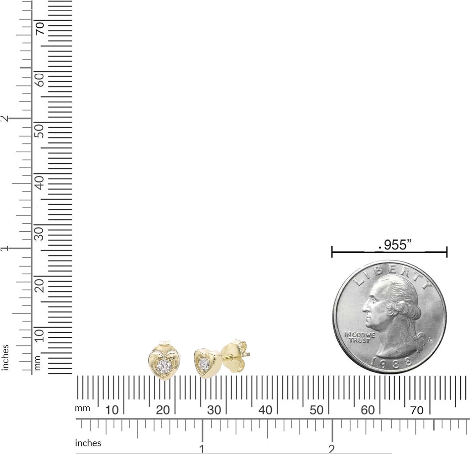 Lavari Jewelers 1/50 Carat Lab Grown Diamond Heart Stud Earrings for Women - 18k Yellow Gold Plated Sterling Silver 13.3mm Heart Earrings for Her - Hypoallergenic Push Back Studs - Minimalist Design - Image 7
