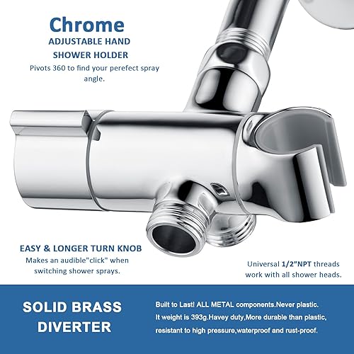 Miniatura 2 de Válvula desviadora de ducha de 3 vías de metal de alta presión con soporte de mano, brazo G12 para cabeza, pieza de repuesto del sistema universal