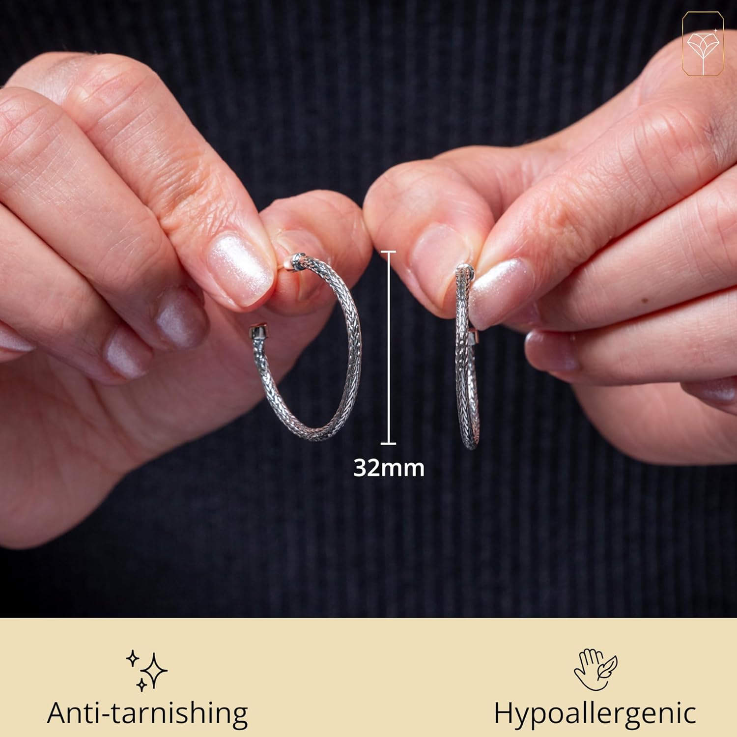 925 Sterling Silver Hoop Earrings for Women | Silver Open Back Hoops with Butterfly Pushbacks | Hypoallergenic 925 Sterling Silver Earrings for Women in 25MM, 32MM, 34MM Diameter by MAX + STONE