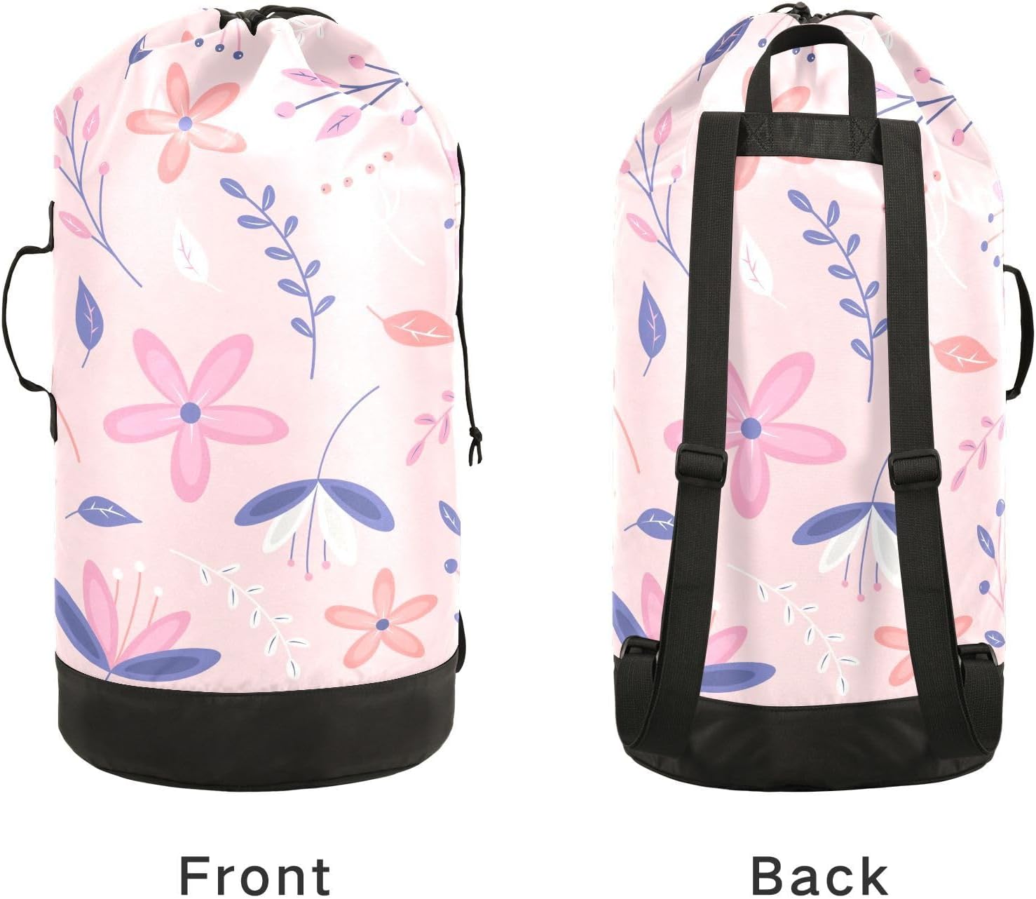 Laundry Backpack Hamper Bag with Adjustable Shoulder Straps Handle Dirty Laundry Bags for Traveling Camp College Dorm Heavy Duty Waterproof Large Capacity Floral Pink