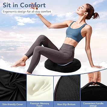 Donut Cushion for Hemorrhoids Memory Foam Seat Cushions Coccyx Cushion for Tailbone & Pressure Relief with Scientific Center Hole & U-Shaped Cutout, For Office Chair, Wheelchair, Airplane, Car Seat