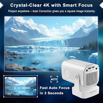 2025 Mini Smart Home 4K Projector 1080P HD – 200 ANSI, Android 11.0 with Auto Focus, Dual-Band WiFi & AirPlay/Miracast, Bluetooth 5.3, 180° Rotation for Home Cinema Bedroom Movie