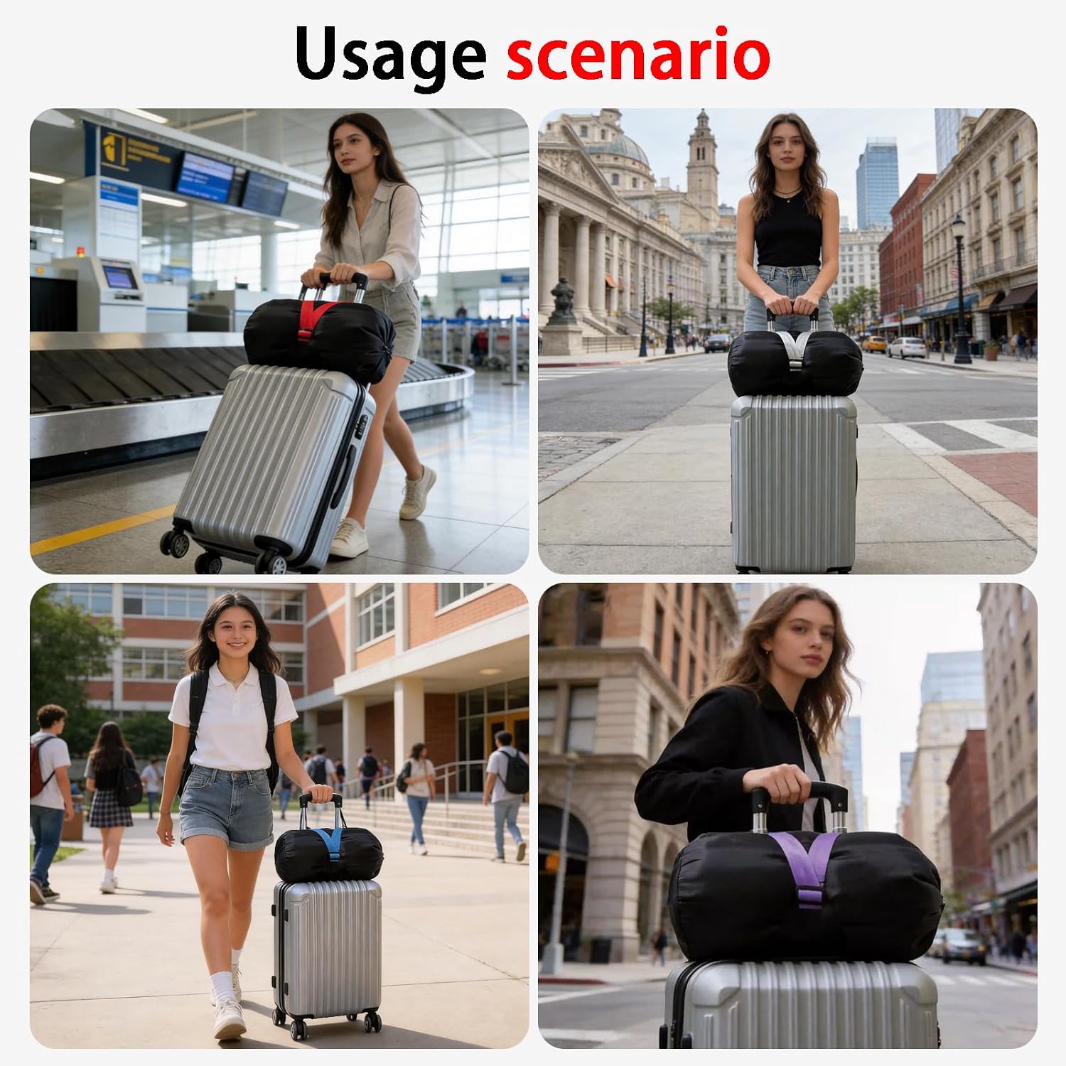 Luggage Straps for Suitcases Heavy Duty Adjustable, Equipped with an Elastic Belt to Connect Two Suitcases, Secure Carry-On and Travel Essentials (1 PCS Elastic Belt（Black）)