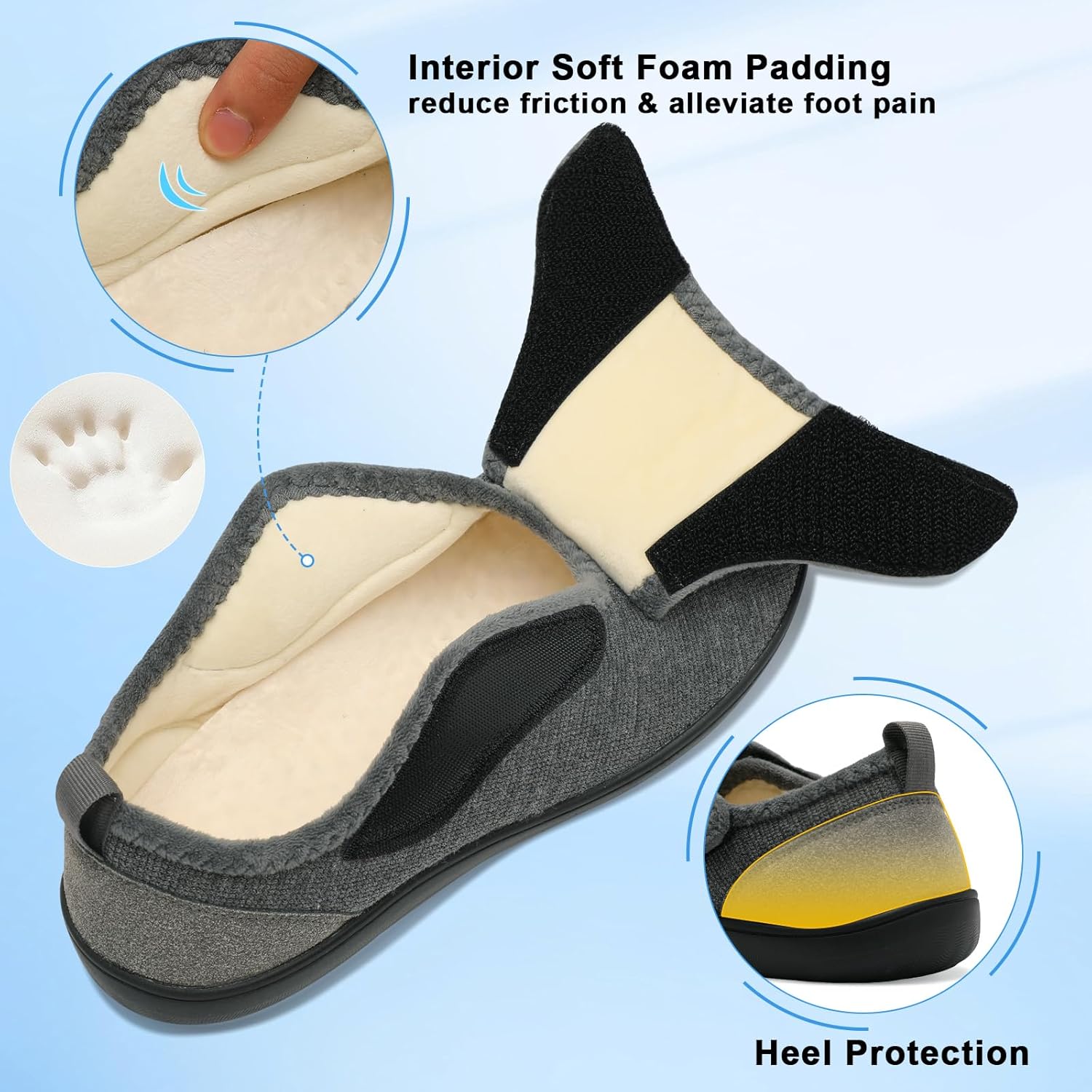 Mens Wide Slippers Comfy Diabetic Orthopedic Shoes Adjustable House Slippers Swollen Feet Walking Shoes - Image 3