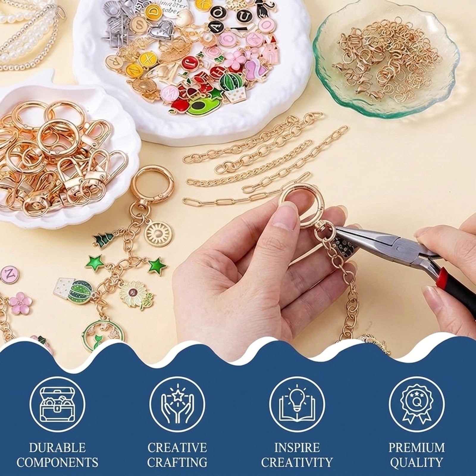 Tarqite 428 Stück Schlüsselanhänger Bastelset, Schlüsselanhänger Selber Machen, Charms Anhänger Set, DIY Keychain Set für Taschenanhänger, Schlüsselanhänger und Geschenke
