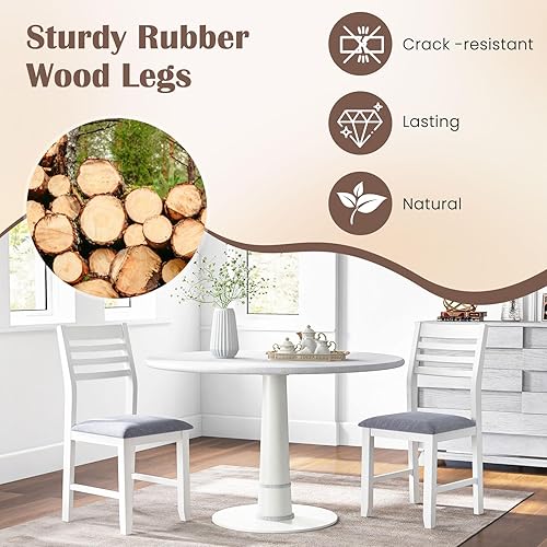 Miniatura 5 de Giantex Juego de 2 sillas de comedor blancas, sillas de cocina tapizadas con asiento acolchado y respaldo de escalera, sillas laterales sin brazos