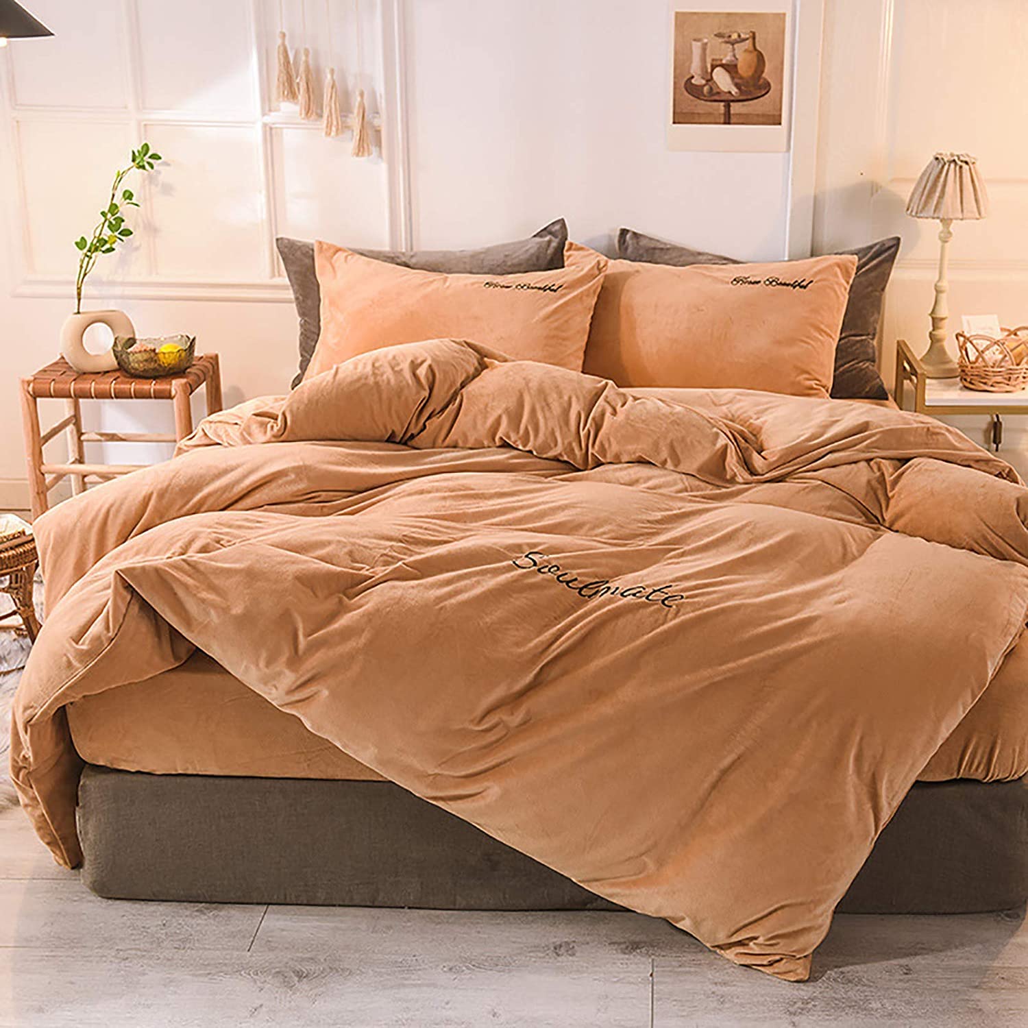 MGEMJMJ Solid Color Winter Warm Comforter Cover With Zipper Closure,Velvet Duvet Cover,Soft Reversible Flannel Quilt Cover(Size:200x230cm(79x91inch),Color:B)