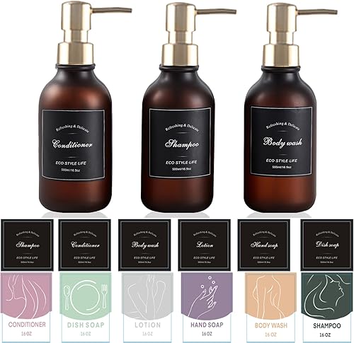 Juego de 3 dispensadores de champú y acondicionador, dispensador de jabón corporal de 16.14 onzas, dispensador de jabón recargable para jabón de