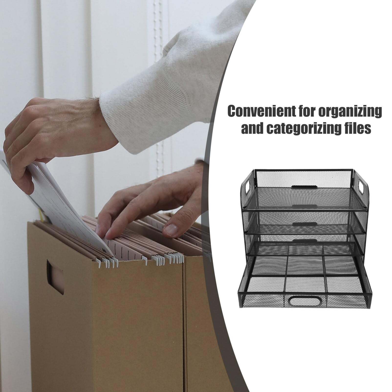 Organizzatore Documenti da Scrivania a 4 Livelli in Ferro Nero | Design Cassetto, Acciaio al Carbonio, Stile Minimale e Semplice, per Archiviazione Ordinata dei Fogli