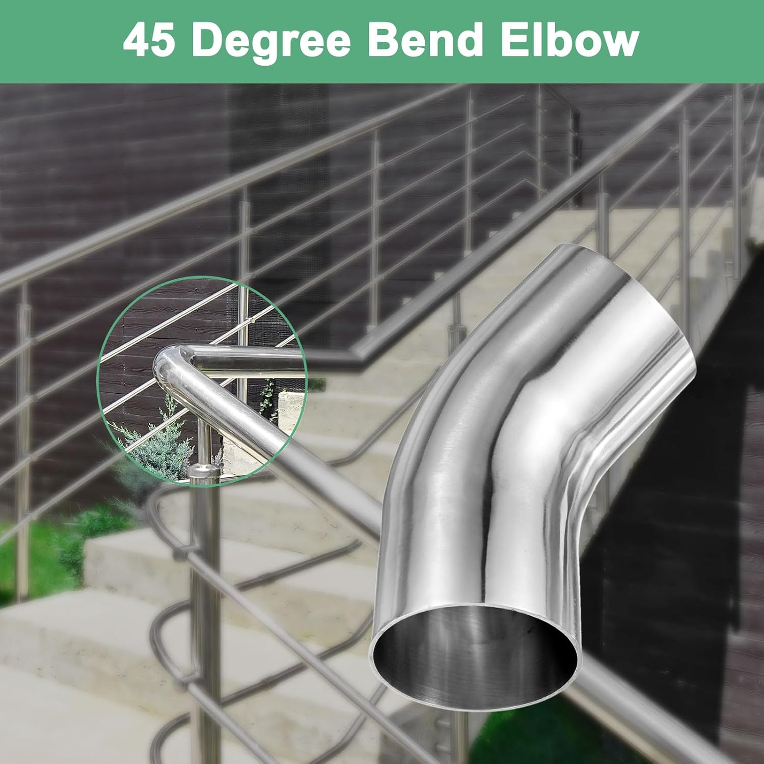 M METERXITY OD 3 Inch 45 Degree Mandrel Bend Elbow, Thicken 2 mm 304 Stainless Steel Exhaust Elbow Pipe for Car Modified Exhaust System, Stair Handrail Bend, Height 175 mm