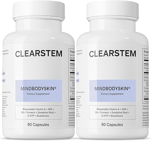 Vista 16 de CLEARSTEM - MINDBODYSKIN Suplemento hormonal para el acné (sin 5-HTP) - Suplemento DIM natural - Vitaminas para el cuidado de la piel - Equilibrio