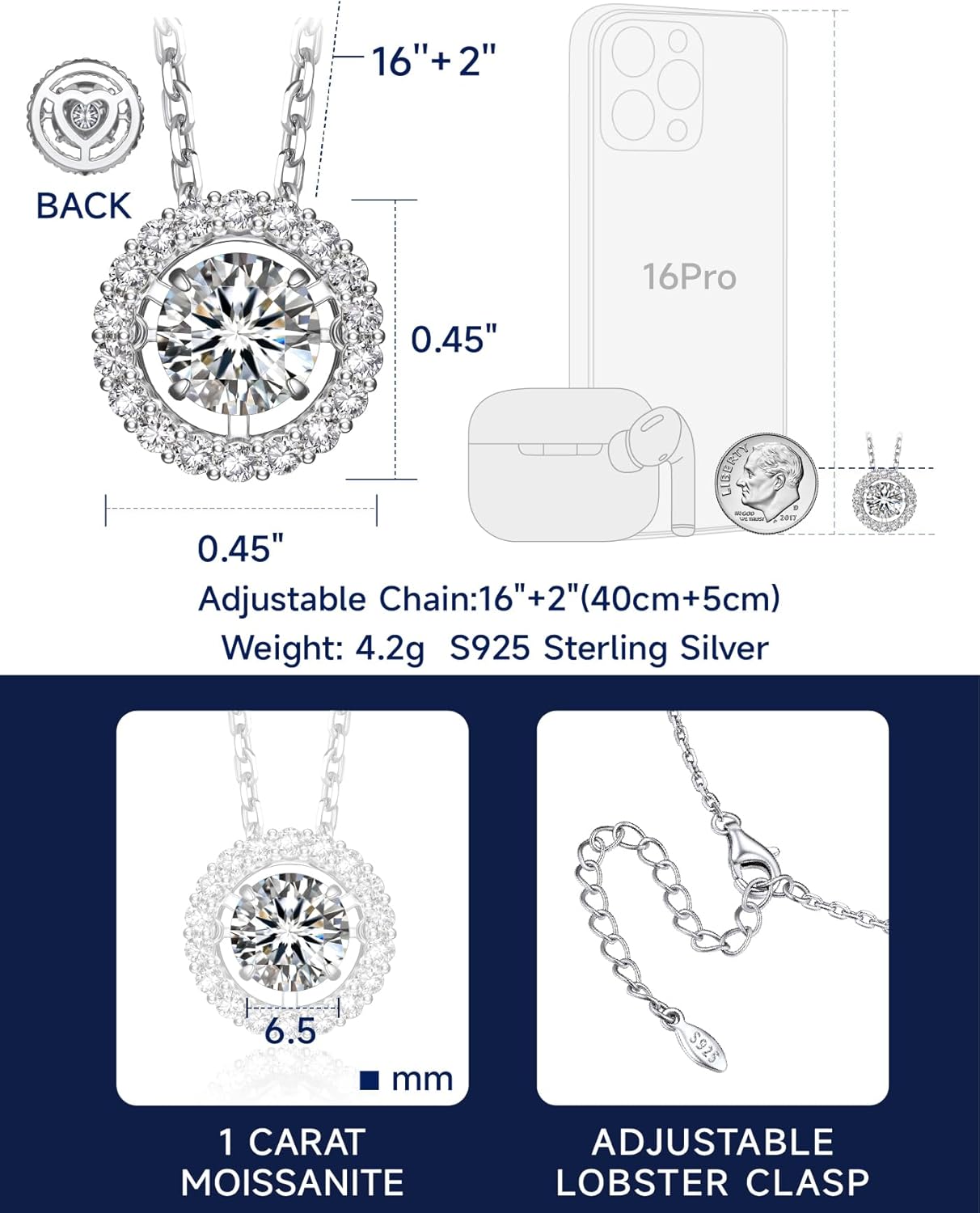 MomentWish Floating Necklace for Women, 0.5/1 Carat Dancing Moissanite Necklace for Her 925 Sterling Silver Pendant Anniversary Birthday Christmas Gift for Wife Mom Girlfriend - Image 7