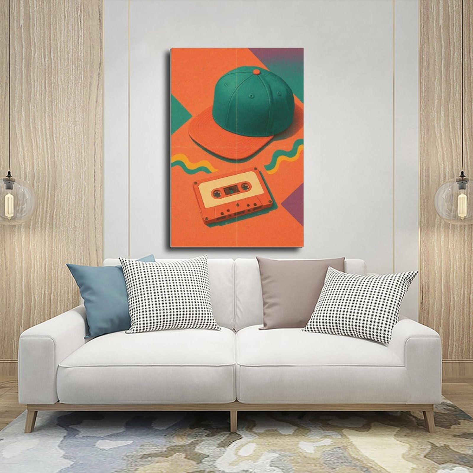 Poster su tela retrò anni '90 con nastro adesivo e cappello hip hop, decorazione artistica da parete per soggiorno, camera da letto, decorazione, 61 cm L x 91,4 cm W