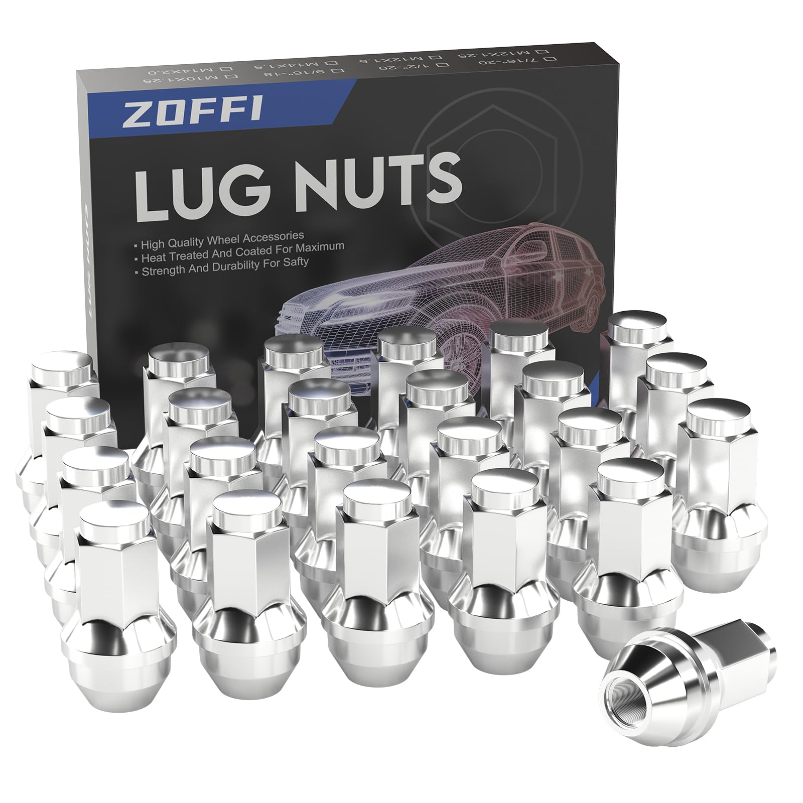 ZOFFI 24pcs M14x2.0 One-Piece Chrome OEM Factory Style Large Acorn Seat Lug Nuts Replacement for 2003-2014 Ford F150 Expedition Lincoln Navigator Factory Wheels