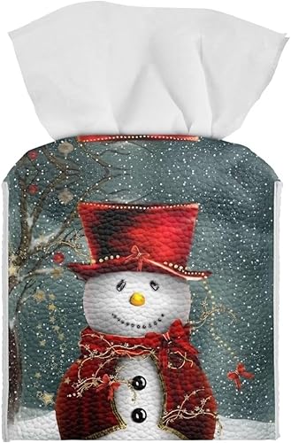 Eheartsgir Caja de pañuelos de muñeco de nieve de Navidad con cinturón inferior, organizador de caja de pañuelos de estilo moderno, impermeable,