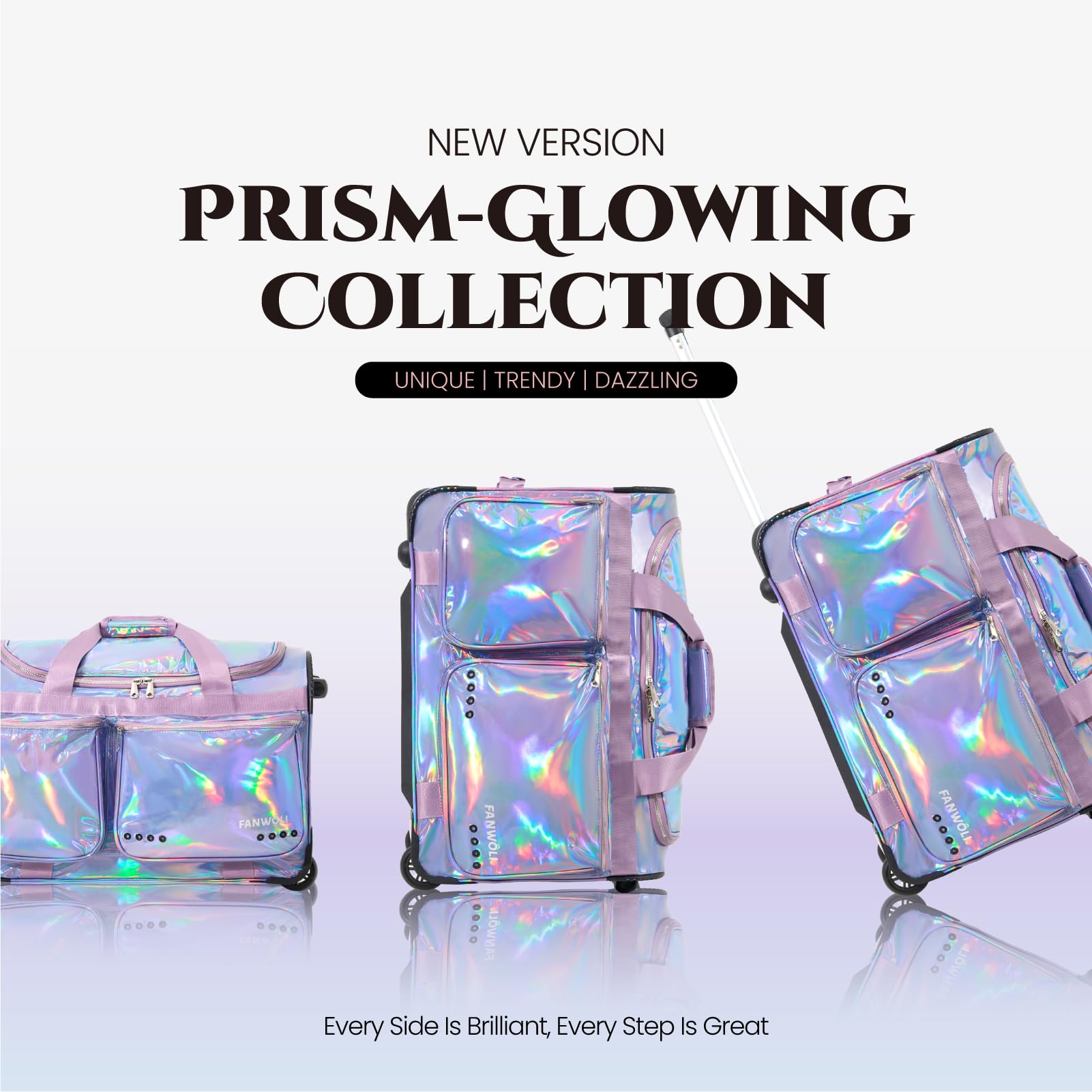 Fanwoli Tanztasche mit Kleiderständer, Prism-Glowing-Kollektion, wasserdicht, schillernder Stoff, ideale Wettkampftasche für Tänzer, Cheerleader, kleine Prinzessin, 58,4 cm, Meerjungfrau Seablue, 23