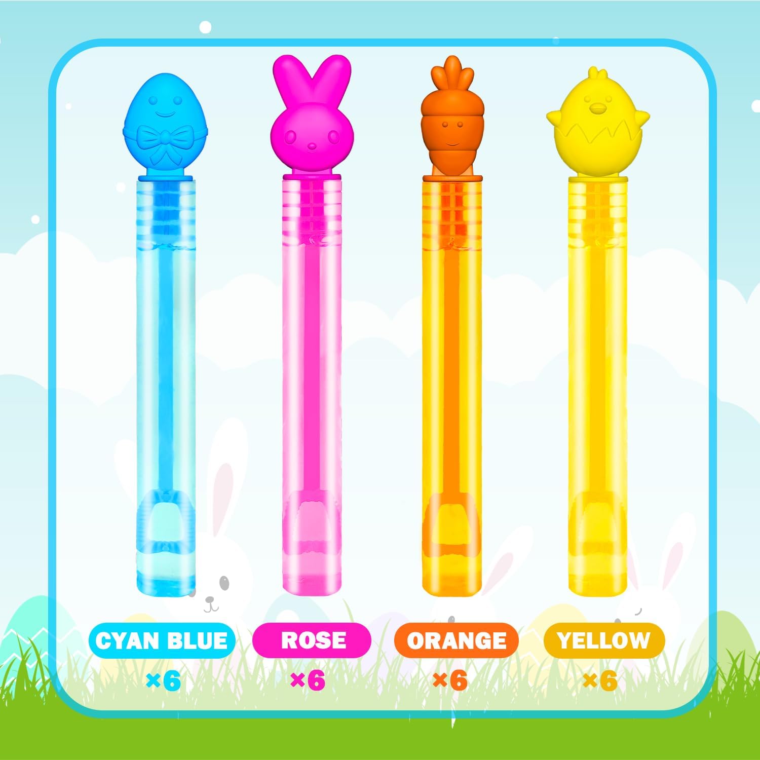 24 Pack Easter Mini Bubbles Wands Party Favors for Kids, Spring Toys Gifts Basket Stuffers for Toddlers, Non Candy Easter Goody Treat Bag Fillers for Boy Girl, Small Trinket Prize for Classroom School