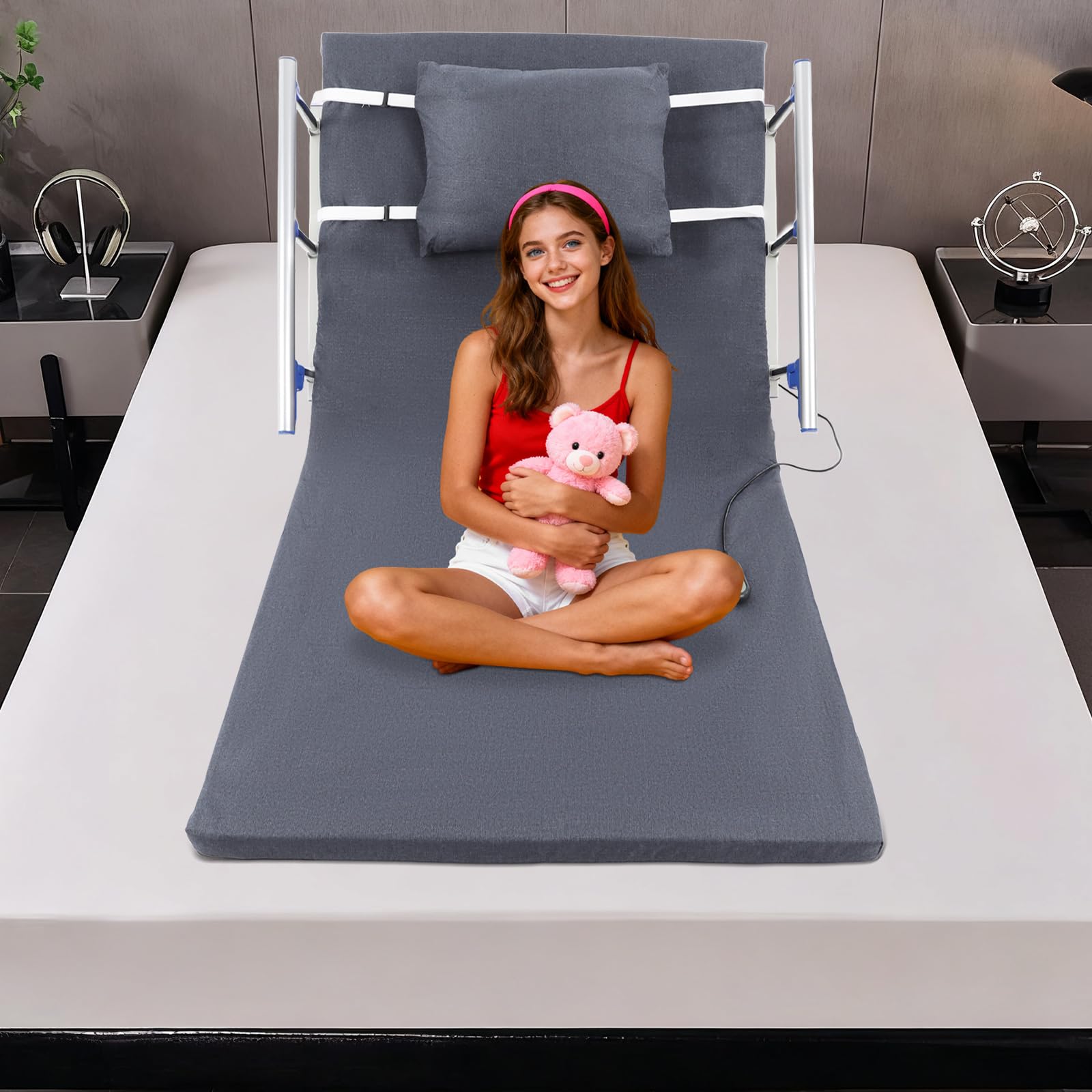 Respaldo eléctrico para cama de 2° a 80°, ángulo de inclinación de 150 kg, con cojín y reposabrazos, mando a distancia, 190 x 90 x 73 cm, ayuda para levantarse para cama de cuidado de