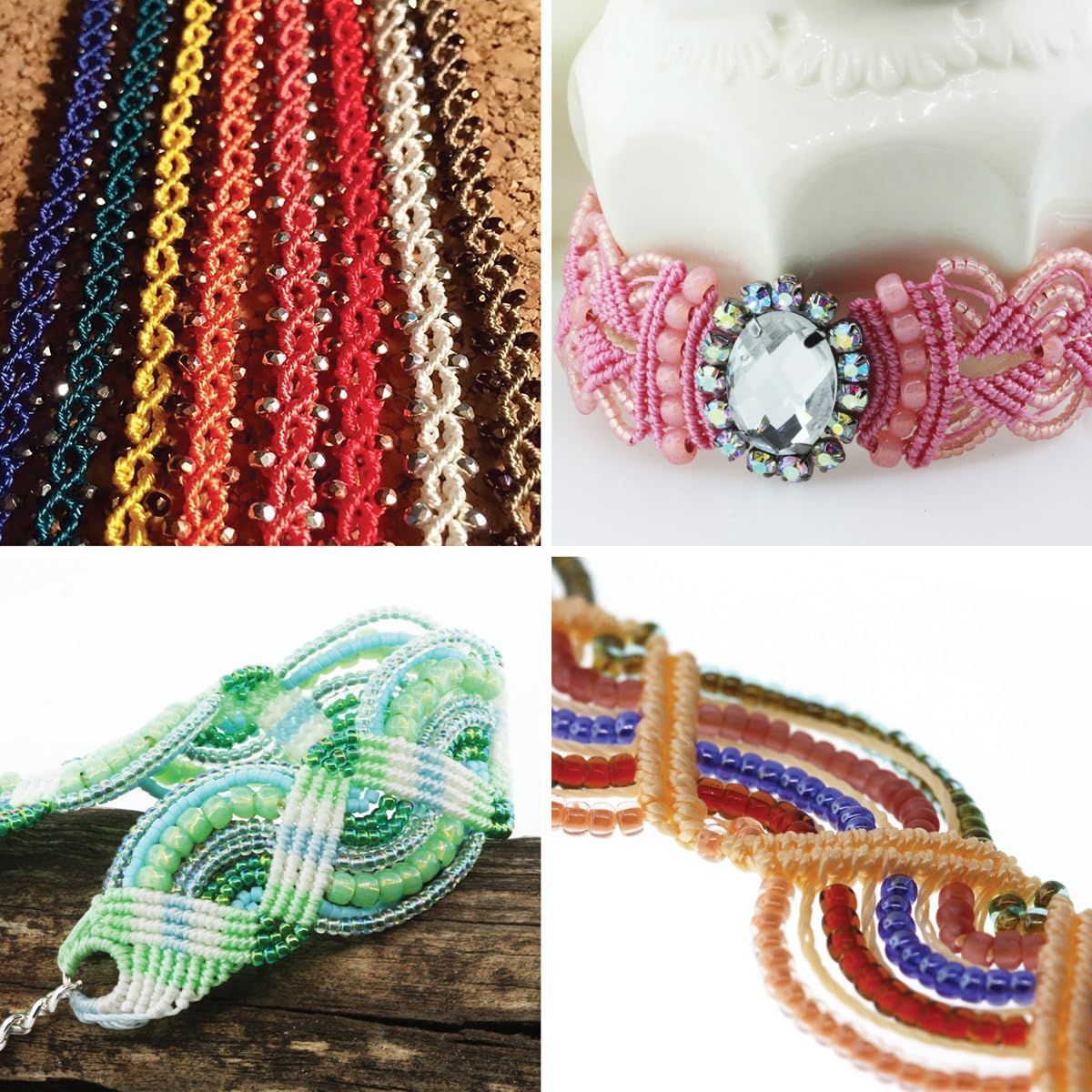 The Beadsmith S-Lon Bead Cord – .5 mm Twisted Nylon Cord for Stringing, TEX210, Cool Neutrals Mix, 4 Colors, 10 Yards Each Color
