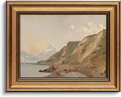 Miniatura 61 de Arte de pared con marco dorado, lienzo vintage de río, arte de pared, paisaje natural, río antiguo, impresiones artísticas para sala de estar,